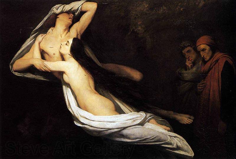 Ary Scheffer Francesca da Rimini and Paolo Malatesta appraised by Dante and Virgil Norge oil painting art